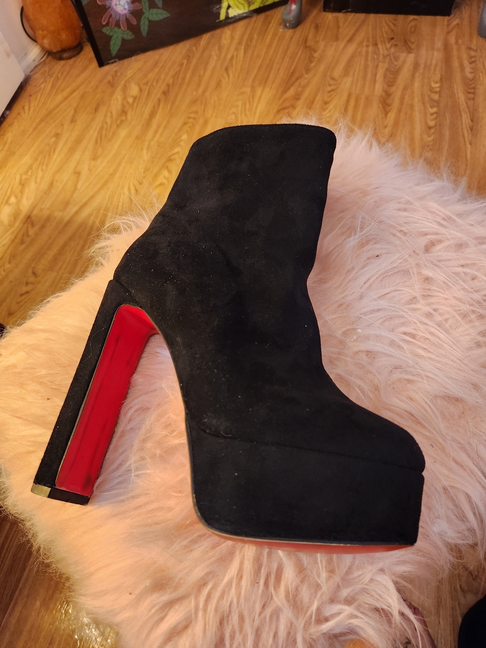 Christian Louboutin Black Suede Platform Boots Red Sole Size 8/8.5 GORGEOUS! - Picture 6 of 15